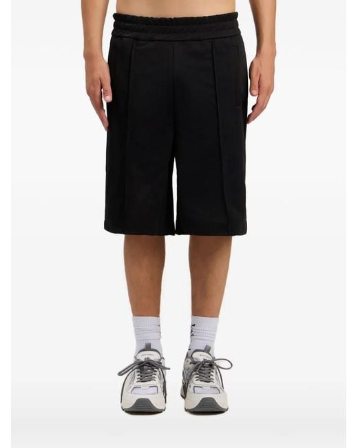 Palm Angels Black Mid-Length Track Shorts With Curved Logo Print for men