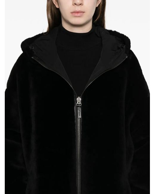 Yves Salomon Black Hooded Zip-Fastening Coat