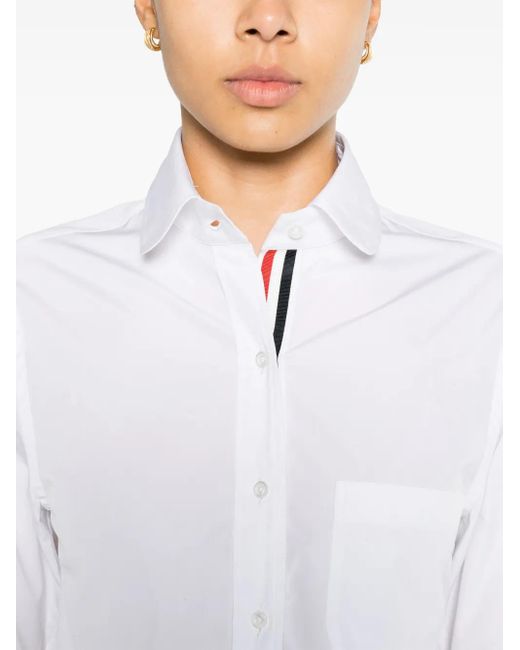 Thom Browne White Logo-Patch Cropped Shirt