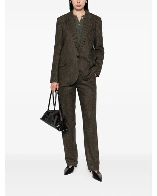 Isabel Marant Green Pinstripe Elastic-Waist Tailored Trousers
