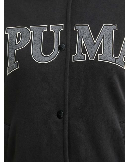 PUMA Black Logo-Print Press-Stud Jacket