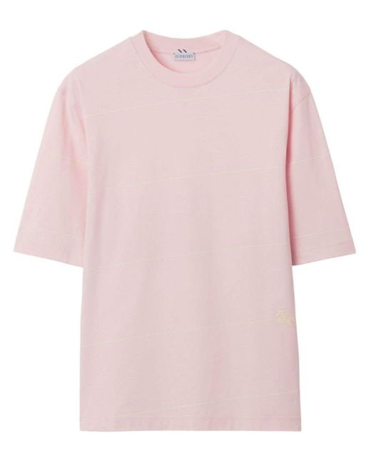Burberry Pink Equestrian Knight-embroidered Striped T-shirt for men