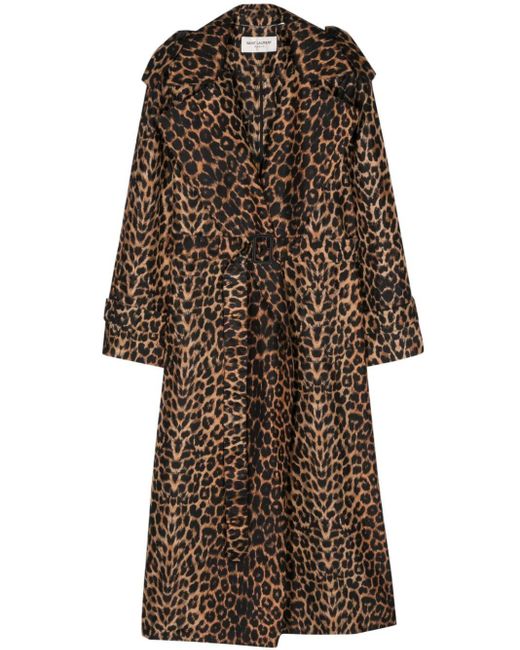 Saint Laurent Brown Leopard Print Silk Trench Coat for men