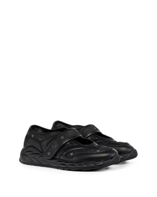 MCM Black Visetos Touch-Strap Sneakers