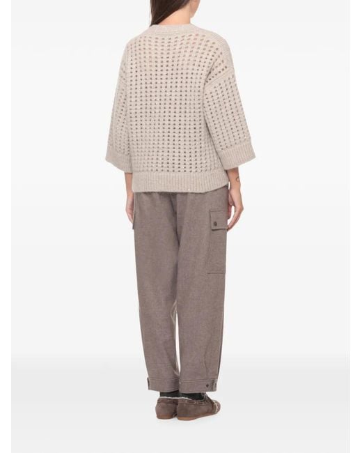 Peserico White Sequin-Embellished Open-Knit Sweater
