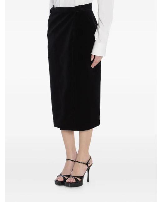 Saint Laurent Black Velvet Midi Skirt