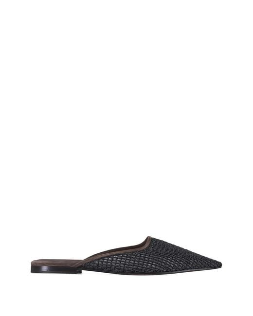 Brunello Cucinelli White Mules À Broderie Filet