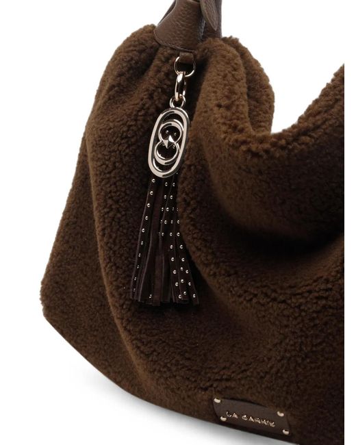 La Carrie Black Teddy Logo-Plaque Shoulder Bag