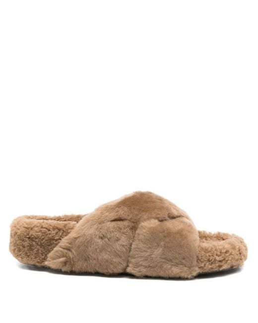 Atp Atelier Brown Slipper mit Shearling-Besatz