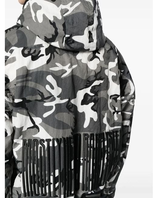 Mostly Heard Rarely Seen Gray Camouflage-Print Logo-Embroidered Jacket for men