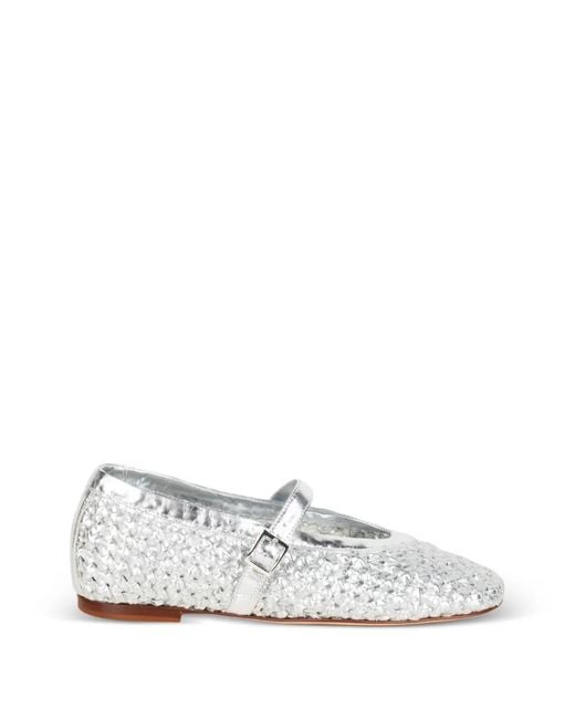 LORENA PAGGI White Woven Metallic-Finish Flat Pumps