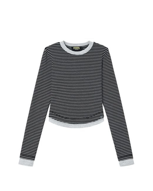Mini Cream Gray Striped Layered-Effect T-Shirt