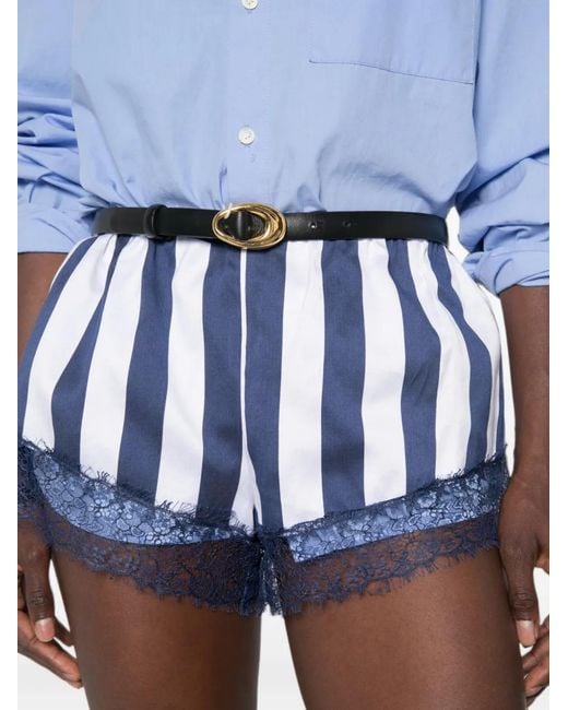 Frankie Shop Blue Milos Stripe Lace-Trim Shorts