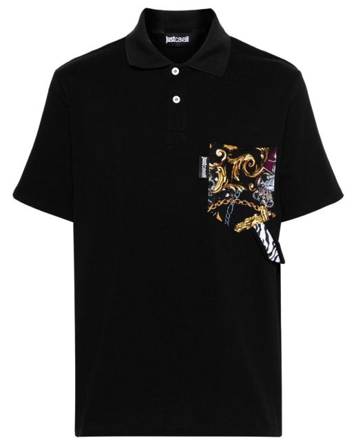 Just Cavalli Black Graphic Print-detail Cotton Polo Shirt for men