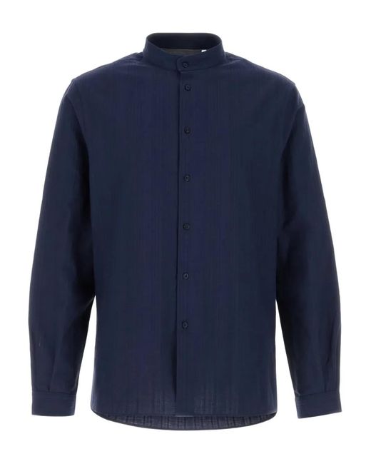 Brunello Cucinelli Blue Mandarin-Collar Shirt for men