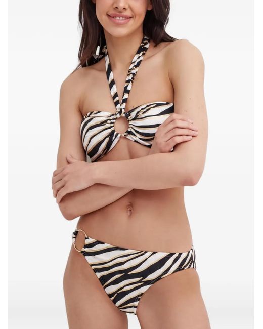 MICHAEL Michael Kors Black Zebra-Pattern Ring-Detail Bikini Top