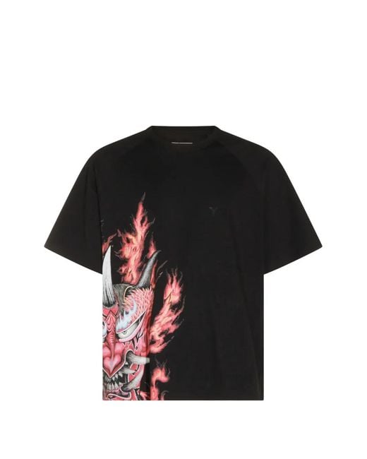 Y-3 Black Graphic-Print Raglan-Sleeve T-Shirt for men