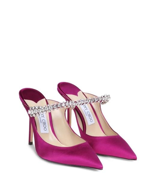 Jimmy Choo 100Mm Crystal-Embellished Pointed Mules in Pink | Lyst