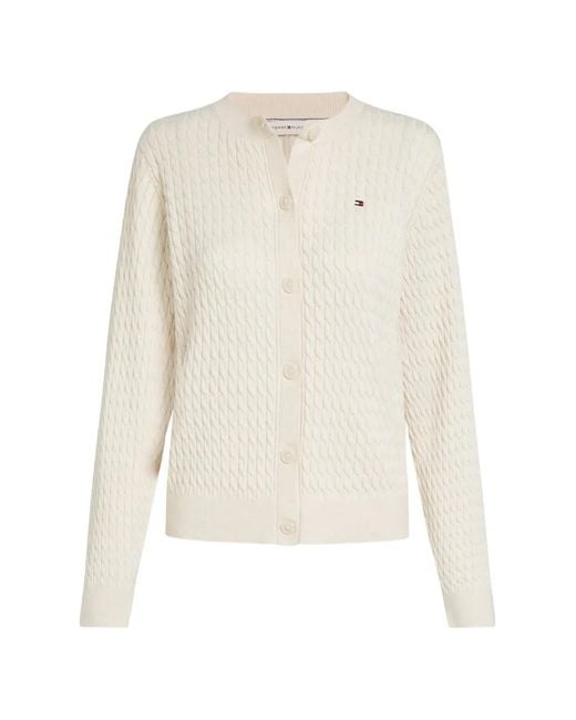 Tommy Hilfiger White Embroidered-Logo Cardigan
