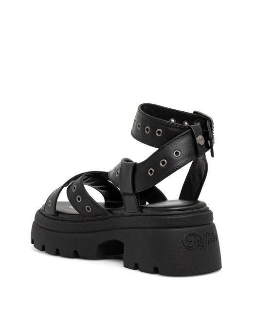 Buffalo Black Vega Mss Riv Eyelet-Embellished Platform Sandals