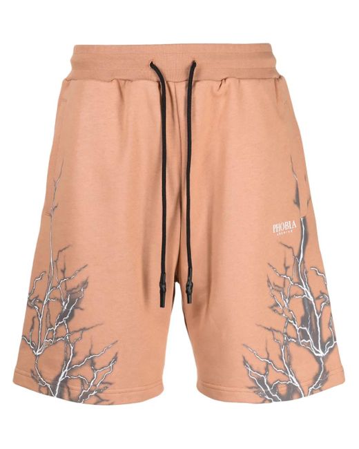 Phobia Orange Short En Coton À Imprimé Graphique Lightning for men