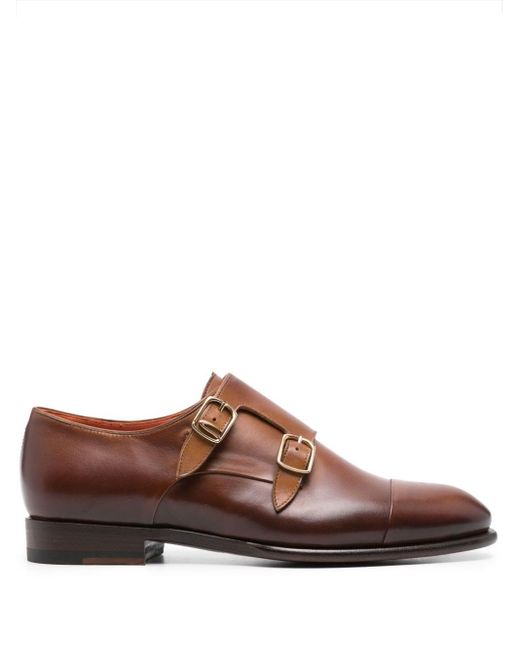 Santoni Brown Double-buckle Leather Shoes