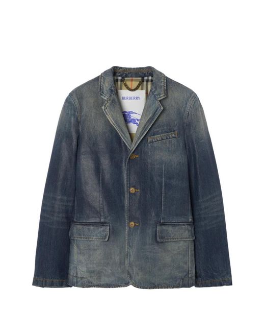 Burberry Blue Coated-Denim Tailored Jacket for men