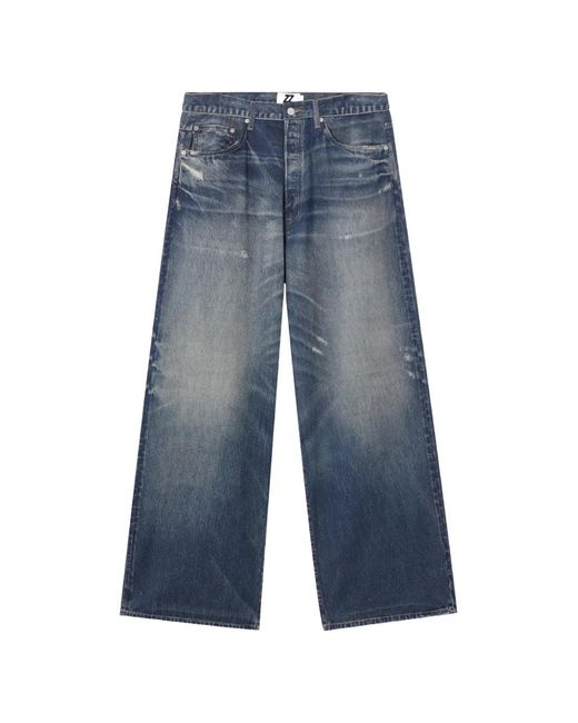Izzue Blue Distressed Wide-Leg Jeans for men