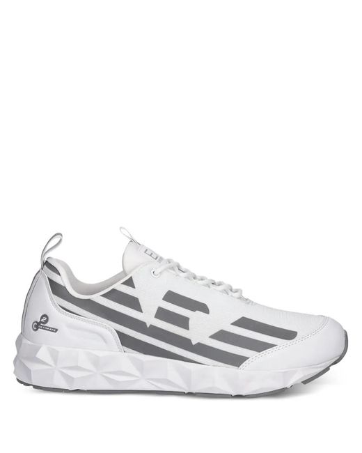 EA7 White Logo-Detail Lace-Up Sneakers