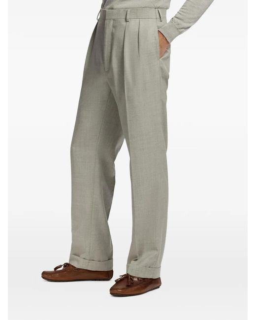 Ralph Lauren Gray Gregory Double-Pleated Wool Trousers for men