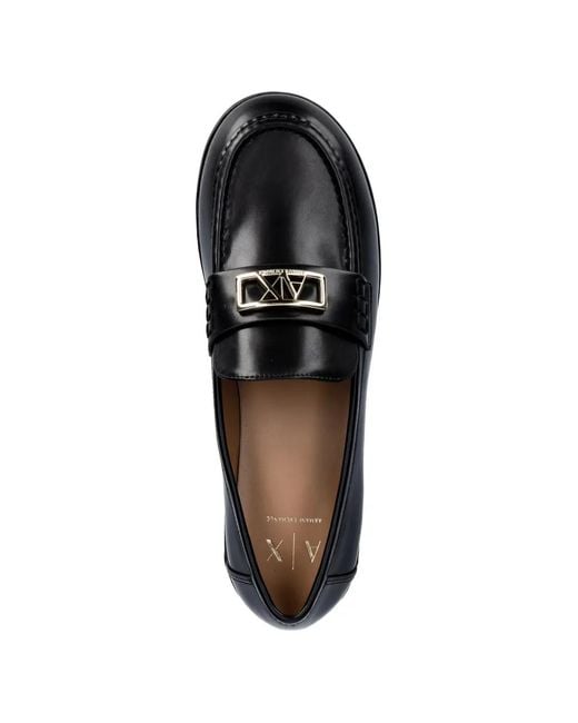 ARMANI EXCHANGE Black Logo-Plaque Loafers