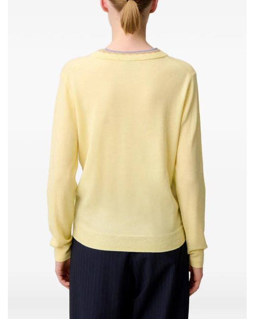 Claudie Pierlot Yellow Embroidered Scallop-Trim Sweater