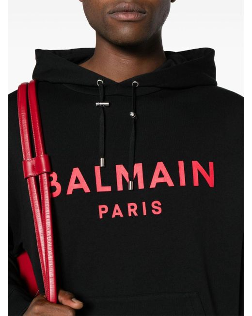 Hoodie en coton à logo imprimé Balmain pour homme en coloris Black