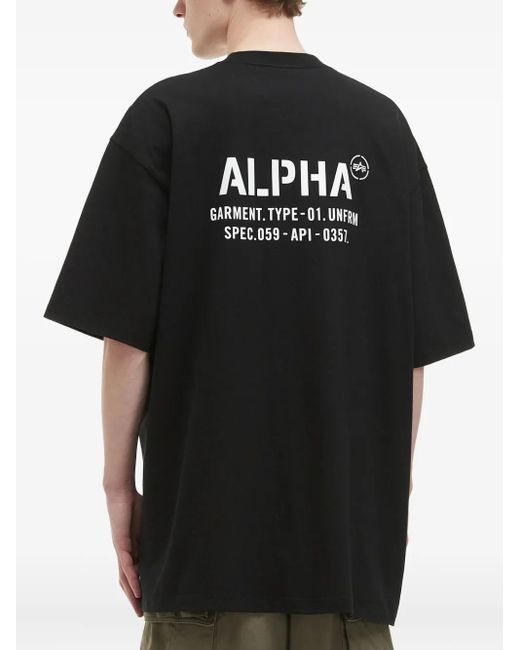Alpha Industries Black Print-Detail Cotton T-Shirt for men