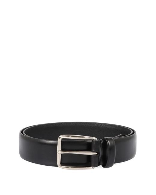 Slowear Black Leather-Buckle Belt for men