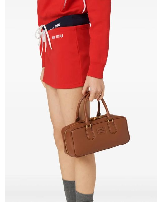 Miu Miu Red Logo-Embroide Mini Skirt