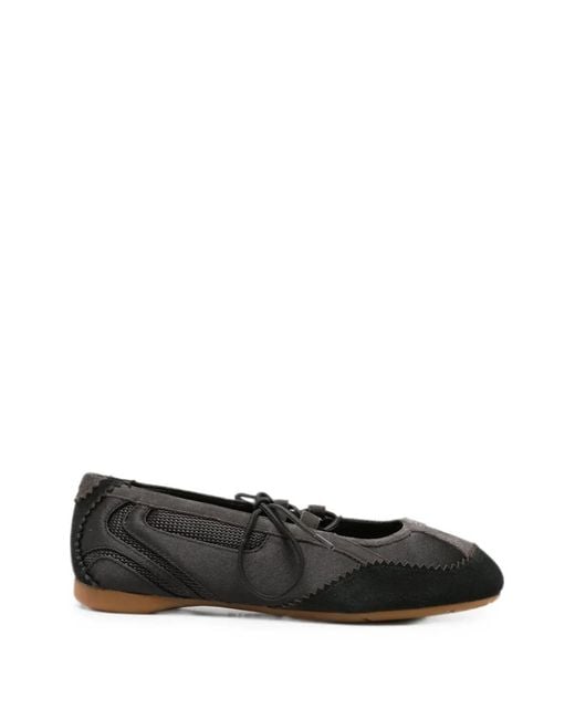 DIESEL Black Lace-Up Panelled Ballet Flats