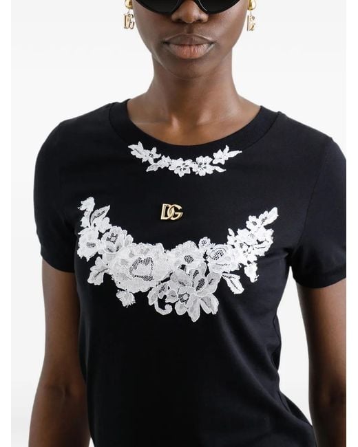 Dolce & Gabbana Black Dna Lace-Detailed T-Shirt