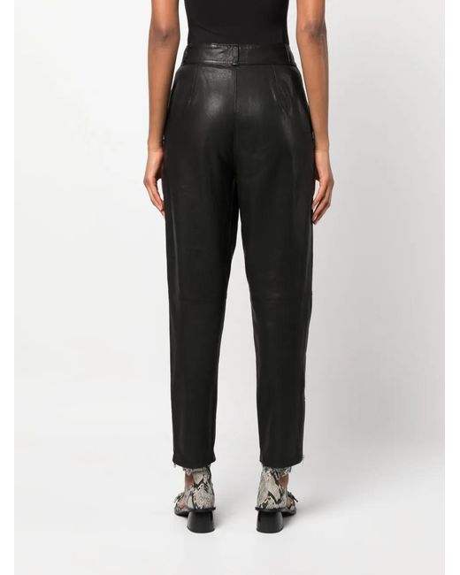 IRO Black Stara High-Waist Leather Tapered Trousers