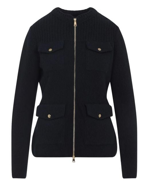 Moncler Black Ribbed Zip-Front Fitted Jacket