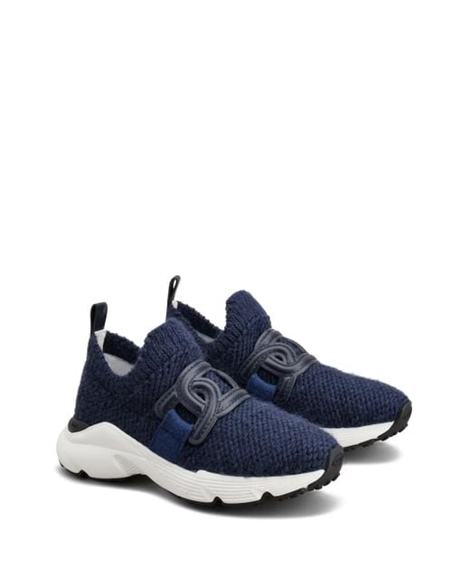 Tod's Blue Knitted Slip-On Sneakers