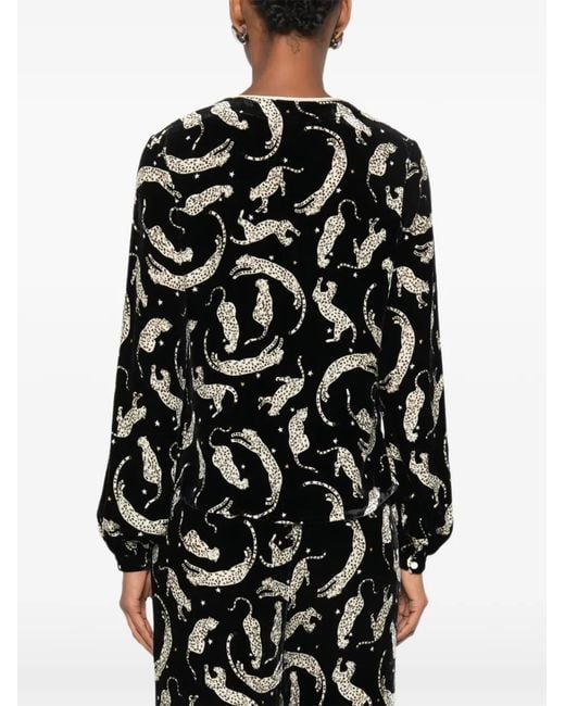 Forte_forte Black Leopard-Print Velvet-Effect Top