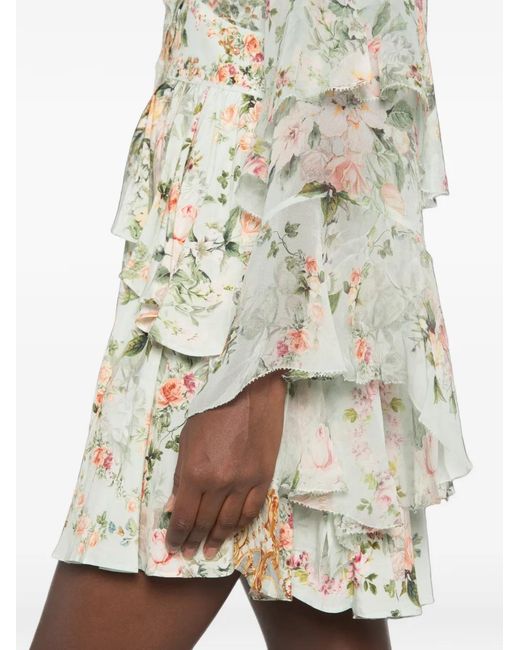 Camilla White Floral-Print Ruffled Mini Dress