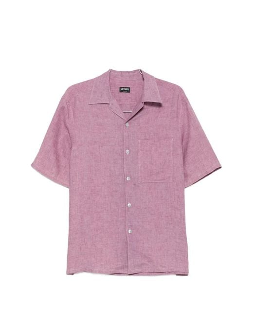 Zegna Pink Short-Sleeved Camp-Collar Shirt for men