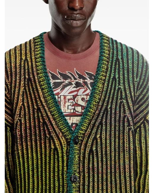 DIESEL Green Striped Ribbed Cardigan for men