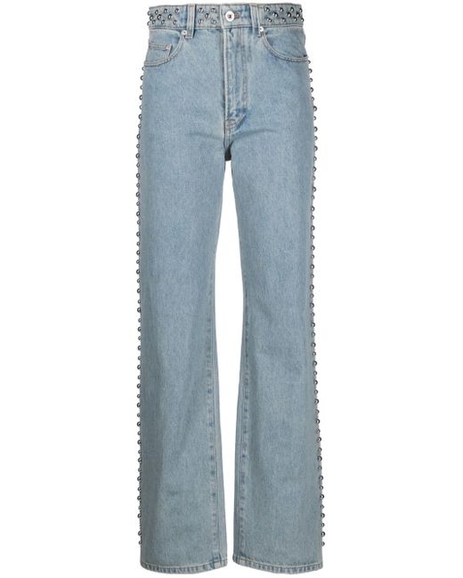 Paco Rabanne Stud Detailed Straight Leg Jeans in Blue | Lyst