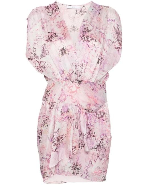 IRO Pink Floral Print Silk Short Dress