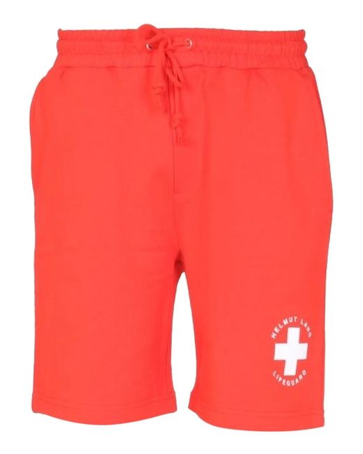 Helmut Lang Red Drawstring Graphic Shorts for men