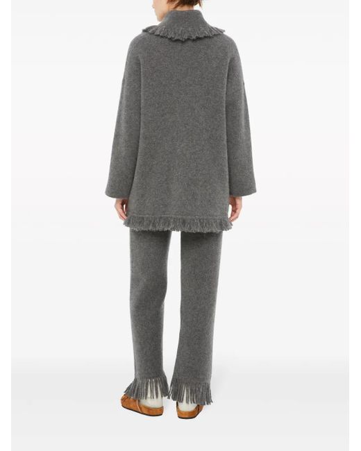 Alanui Gray Fringed-Edge Cashmere-Blend Cardigan