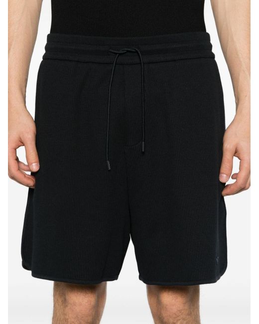 Emporio Armani Black Logo-appliqué Ribbed Shorts for men